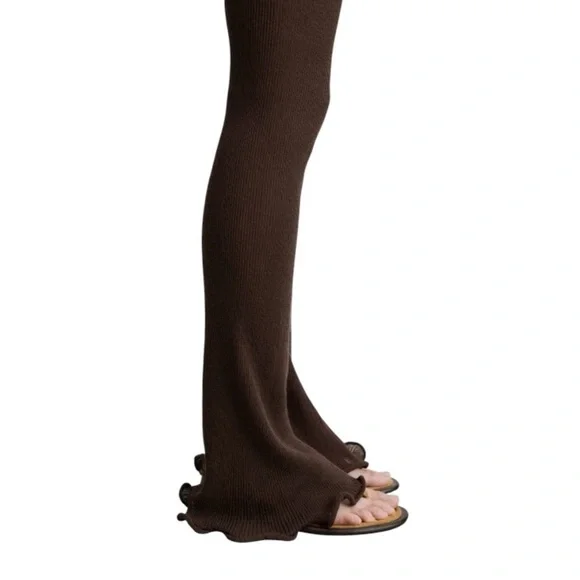 MNG Mango Outlet Brown Flared Knit Pants SZ L - Picture 3 of 5